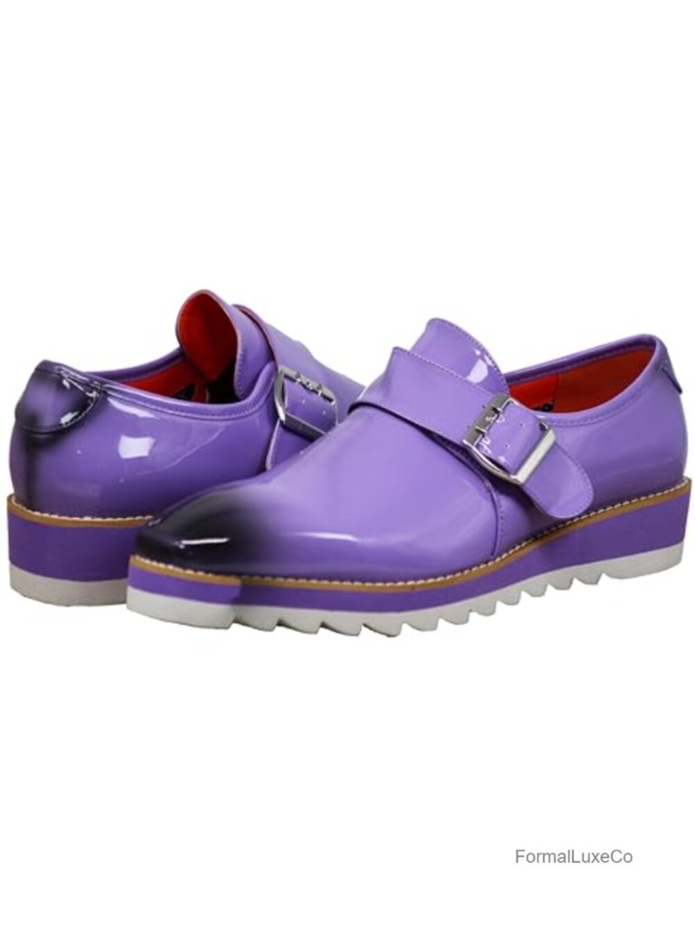 Faux Patent Leather Monk Strap Slip On Loafer Dress Shoes